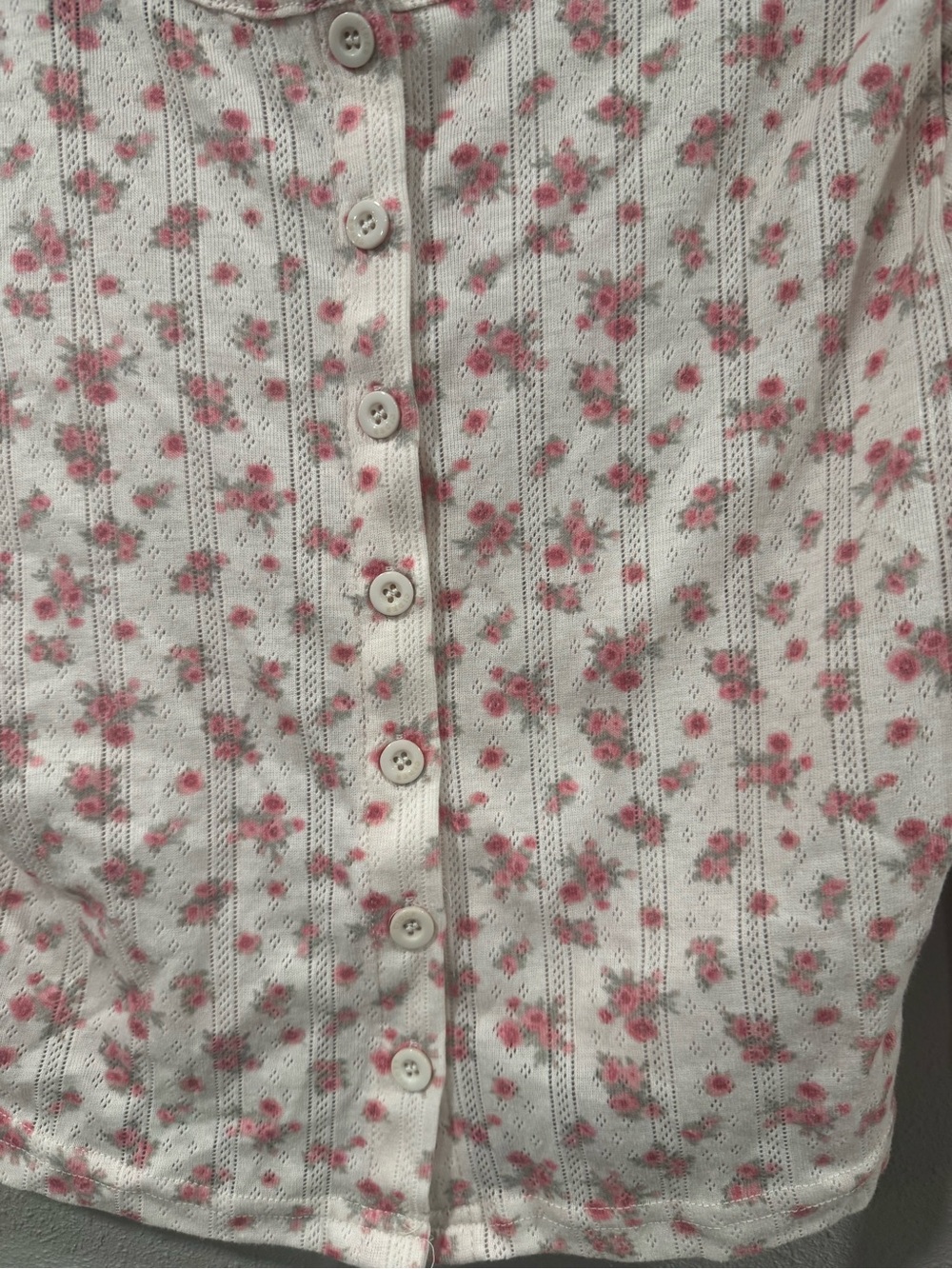 Cider Cream and Pink Floral Button-Front Ribbed Top - Picture 5 of 7